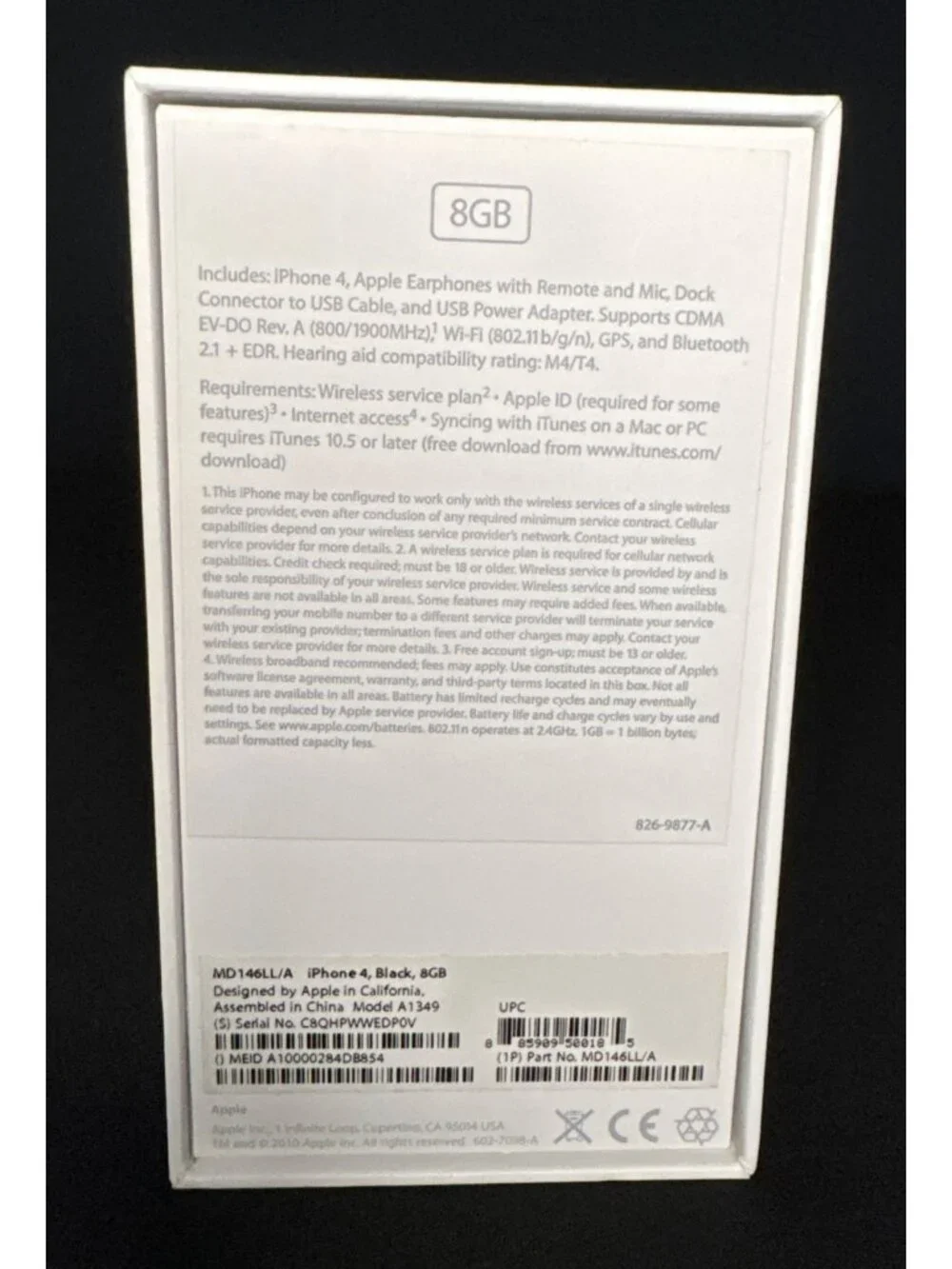 Apple iPhone 4 8GB Empty Box Only Original - Black Model A1349 Empty Box Only